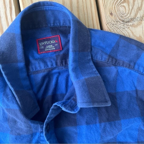 UNTUCKit mens plaid flannel blue button up shirt Large - Picture 7 of 8